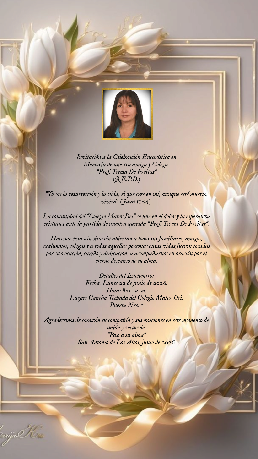 «COMUNICADO INSTITUCIONAL» “PROF. TERESA MARÍA DE FREITAS”  (Q.E.P.D.)